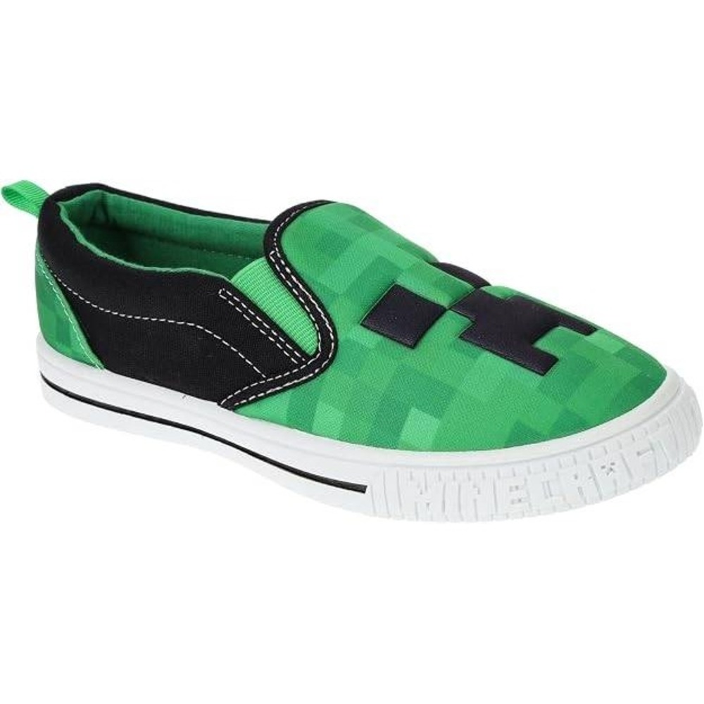 Minecraft Creeper Kids Slip On Sneakers Green Black‎ Canvas Shoes Size 1